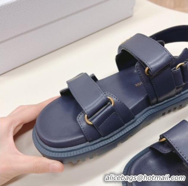 Grade Quality Dior Dioract Flat Strap Sandal in Dark Blue Calfskin 226063