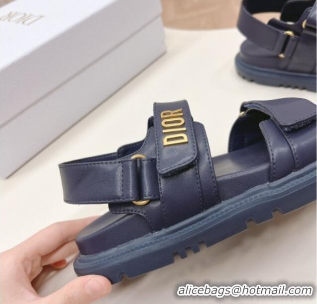 Grade Quality Dior Dioract Flat Strap Sandal in Dark Blue Calfskin 226063