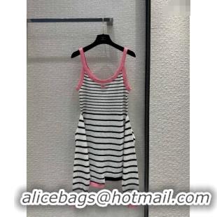 ​Top Quality Chanel Knit Dress CH040122 Black/White/Pink 2024