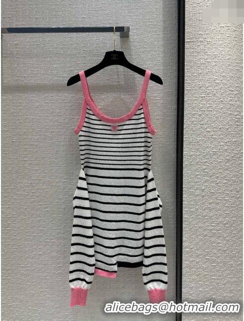 ​Top Quality Chanel Knit Dress CH040122 Black/White/Pink 2024