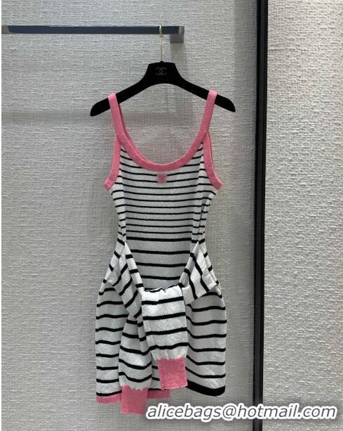 ​Top Quality Chanel Knit Dress CH040122 Black/White/Pink 2024