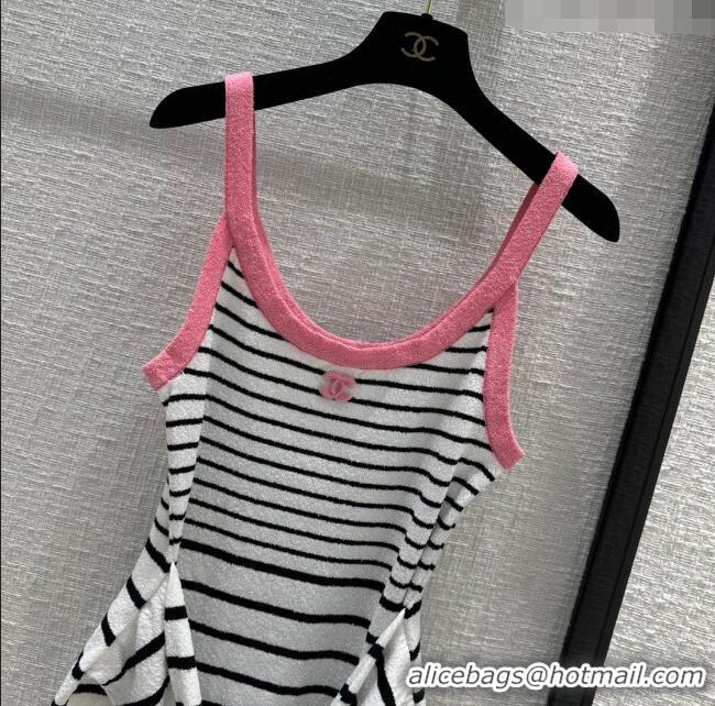 ​Top Quality Chanel Knit Dress CH040122 Black/White/Pink 2024