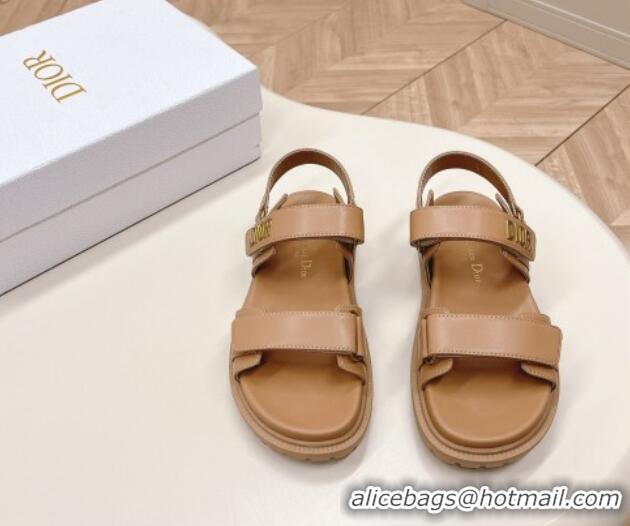 Good Product Dior Dioract Flat Strap Sandal in Light Brown Calfskin 226064