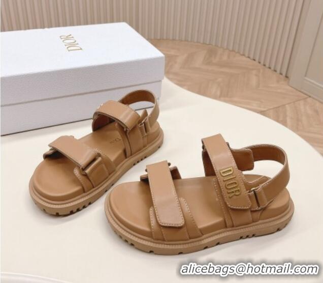 Good Product Dior Dioract Flat Strap Sandal in Light Brown Calfskin 226064