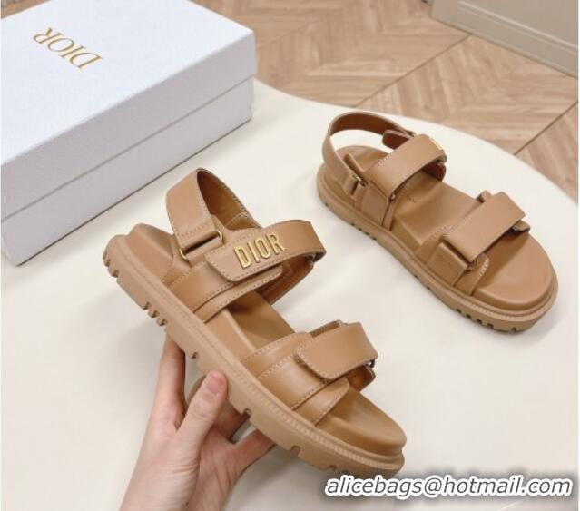 Good Product Dior Dioract Flat Strap Sandal in Light Brown Calfskin 226064