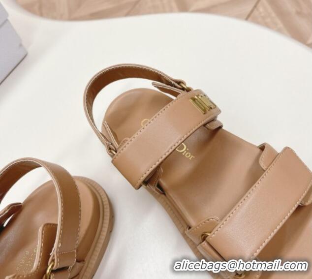 Good Product Dior Dioract Flat Strap Sandal in Light Brown Calfskin 226064