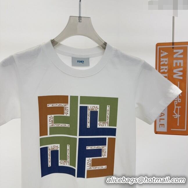 ​Famous Brand Fendi T-shirt F040305 White/Green 2024 (Kids)