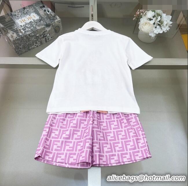 ​Best Luxury Fendi T-shirt and Shorts F040307 White/Purple 2024 (Kids)