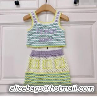 Promotional Fendi Knit Vest and Skirt F040308 Yellow/Blue 2024 (Kids)