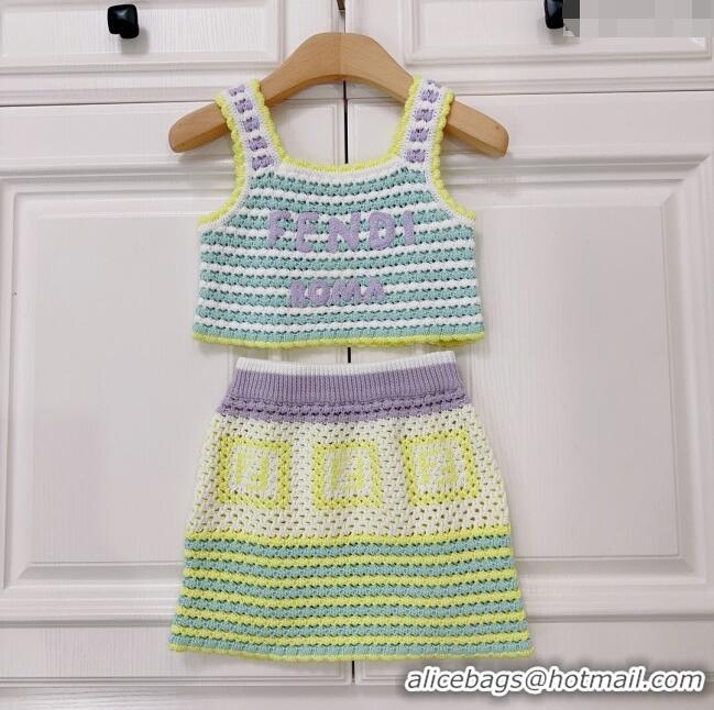 Promotional Fendi Knit Vest and Skirt F040308 Yellow/Blue 2024 (Kids)