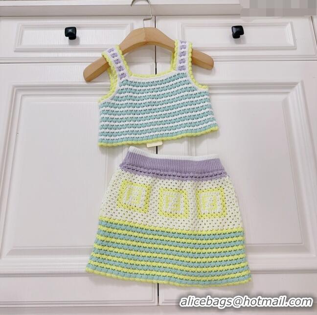 Promotional Fendi Knit Vest and Skirt F040308 Yellow/Blue 2024 (Kids)