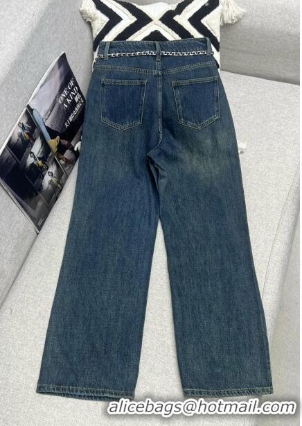 Super Quality Chanel Crystal Denim Jeans with Chain Belt CH040317 Blue 2024