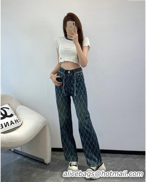 Super Quality Chanel Crystal Denim Jeans with Chain Belt CH040317 Blue 2024