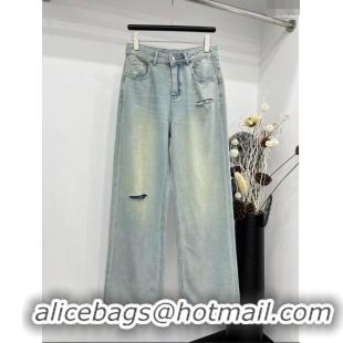 Promotional Loewe Crystal Denim Jeans L040323 Light Blue 2024