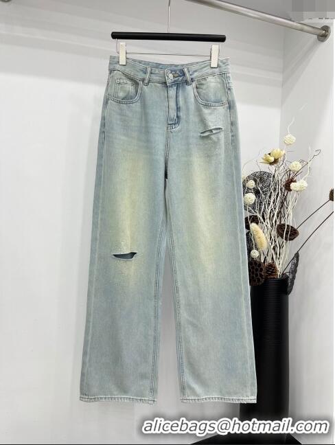 Promotional Loewe Crystal Denim Jeans L040323 Light Blue 2024