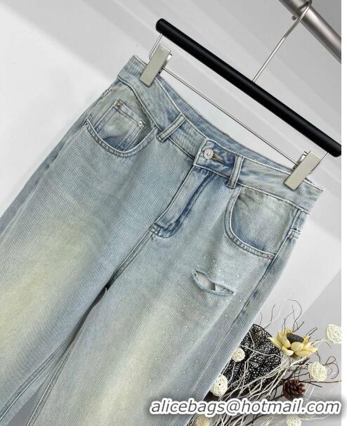 Promotional Loewe Crystal Denim Jeans L040323 Light Blue 2024