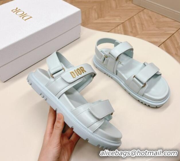 Pretty Style Dior Dioract Flat Strap Sandal in Light Blue Calfskin 226066