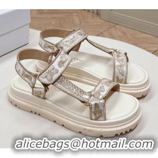 Top Design Dior D-Wave Sandal White and Gold-Tone Gradient Butterflies Embroidered Cotton with Metallic Thread 226068