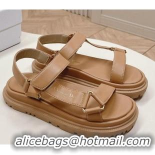 Perfect Dior D-Wave Sandal in Calfskin Light Brown 226069