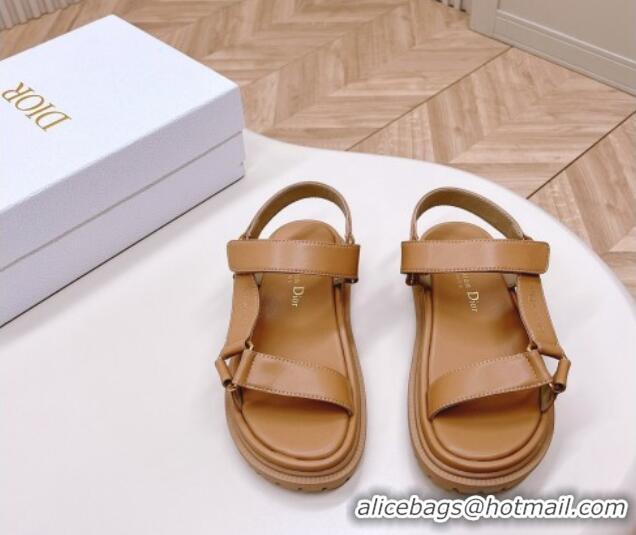 Perfect Dior D-Wave Sandal in Calfskin Light Brown 226069