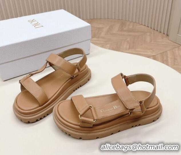 Perfect Dior D-Wave Sandal in Calfskin Light Brown 226069