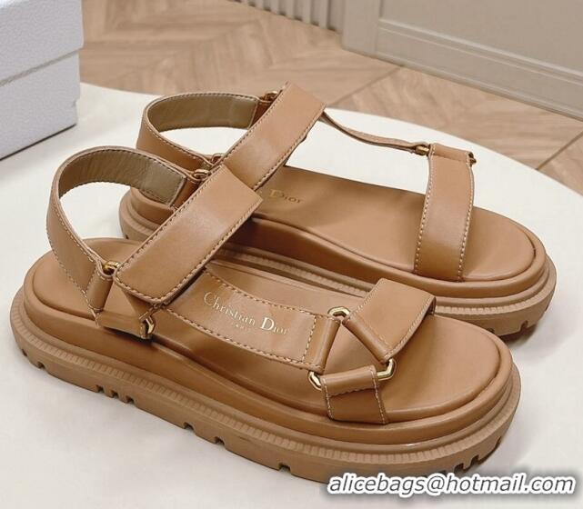 Perfect Dior D-Wave Sandal in Calfskin Light Brown 226069