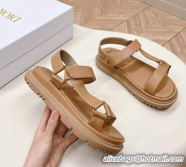 Perfect Dior D-Wave Sandal in Calfskin Light Brown 226069