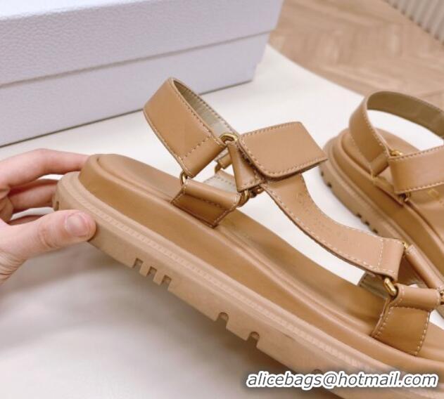 Perfect Dior D-Wave Sandal in Calfskin Light Brown 226069