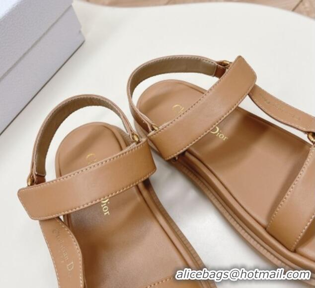 Perfect Dior D-Wave Sandal in Calfskin Light Brown 226069