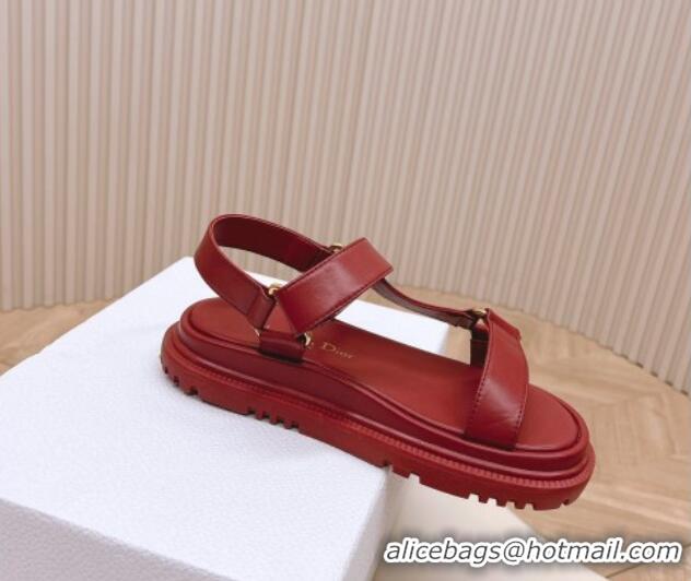 Best Grade Dior D-Wave Sandal in Calfskin Red 226070 