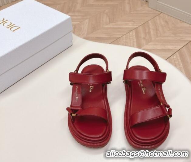 Best Grade Dior D-Wave Sandal in Calfskin Red 226070 