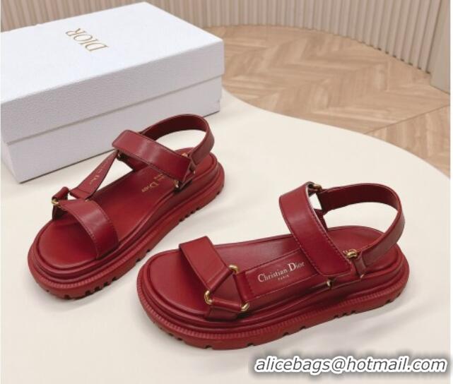 Best Grade Dior D-Wave Sandal in Calfskin Red 226070 