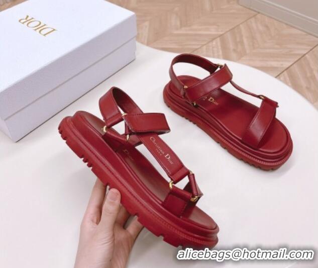 Best Grade Dior D-Wave Sandal in Calfskin Red 226070 