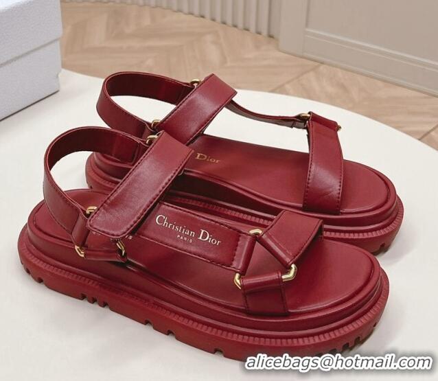 Best Grade Dior D-Wave Sandal in Calfskin Red 226070 