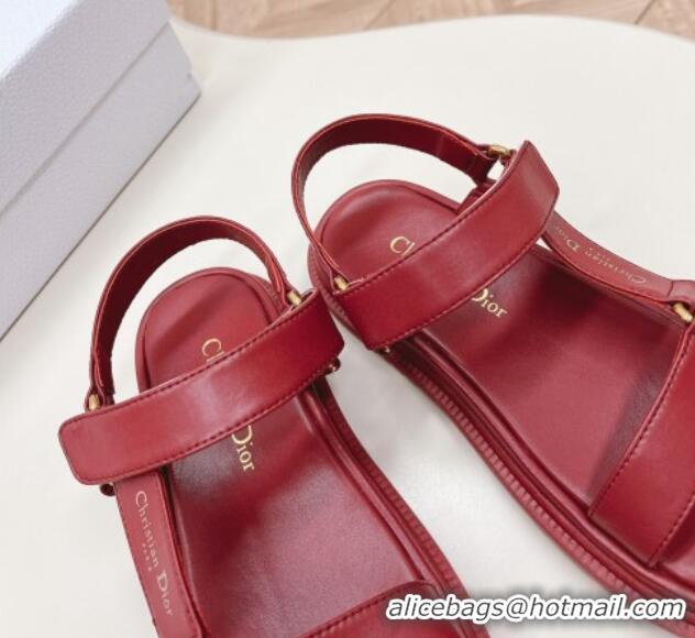 Best Grade Dior D-Wave Sandal in Calfskin Red 226070 