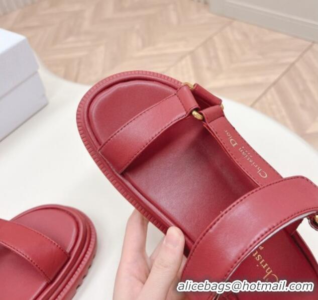 Best Grade Dior D-Wave Sandal in Calfskin Red 226070 