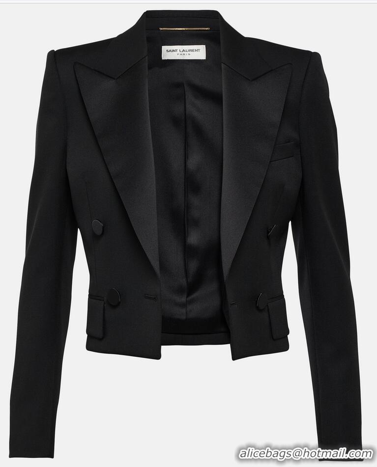 ​Reasonable Price Saint Laurent Cropped wool tuxedo jacket YSL8486 Black