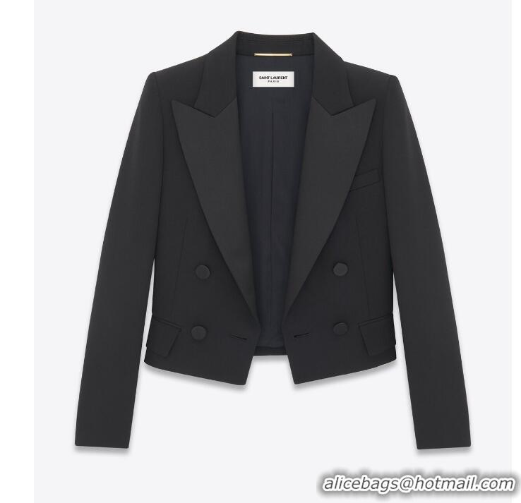 ​Reasonable Price Saint Laurent Cropped wool tuxedo jacket YSL8486 Black