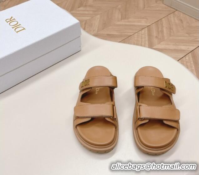 Good ProductDior Dioract Slide Sandals in Calfskin Light Brown 226074