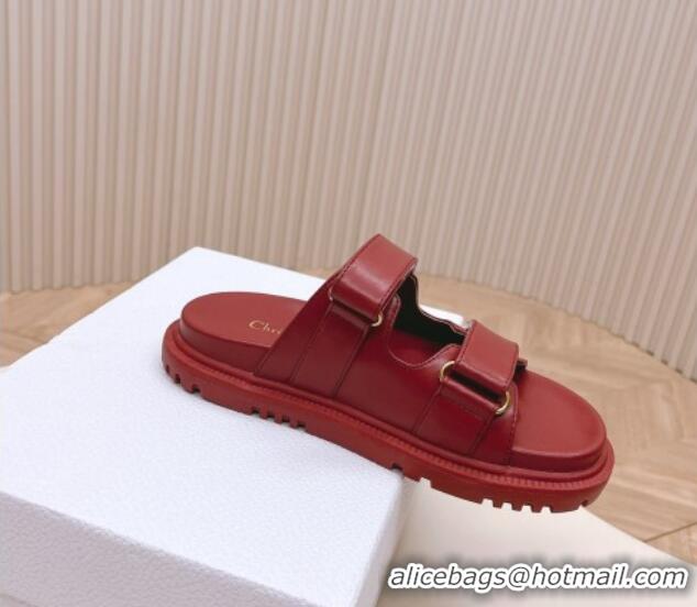 Unique Style Dior Dioract Slide Sandals in Calfskin Red 226076