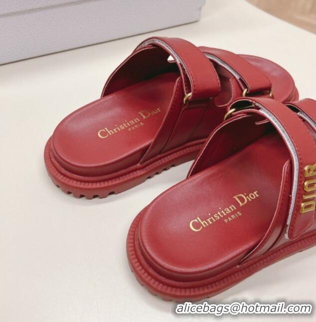 Unique Style Dior Dioract Slide Sandals in Calfskin Red 226076