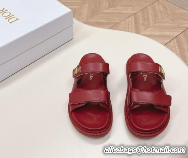 Unique Style Dior Dioract Slide Sandals in Calfskin Red 226076