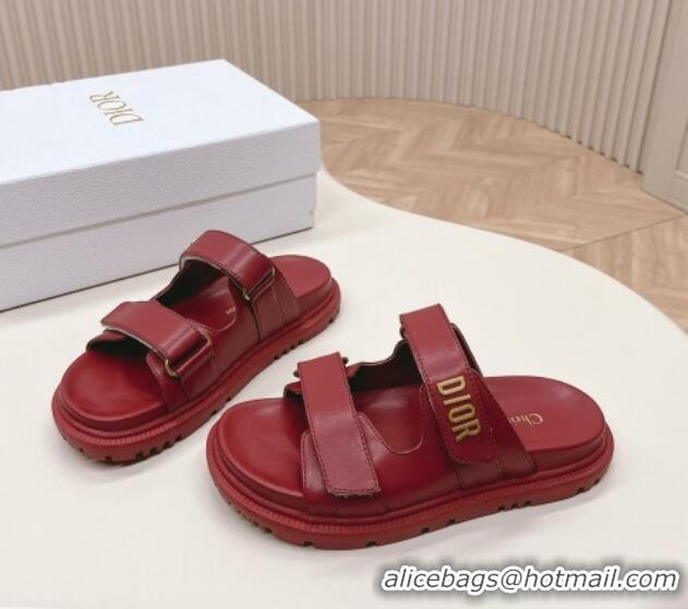 Unique Style Dior Dioract Slide Sandals in Calfskin Red 226076