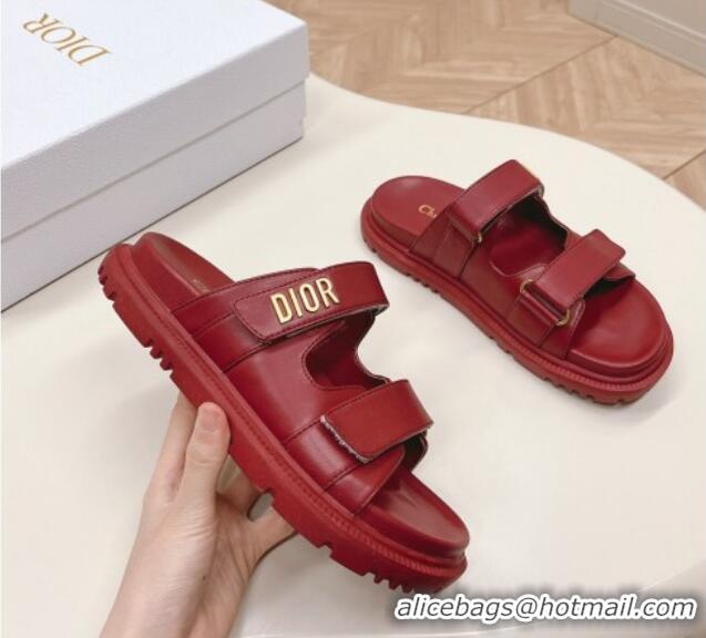 Unique Style Dior Dioract Slide Sandals in Calfskin Red 226076