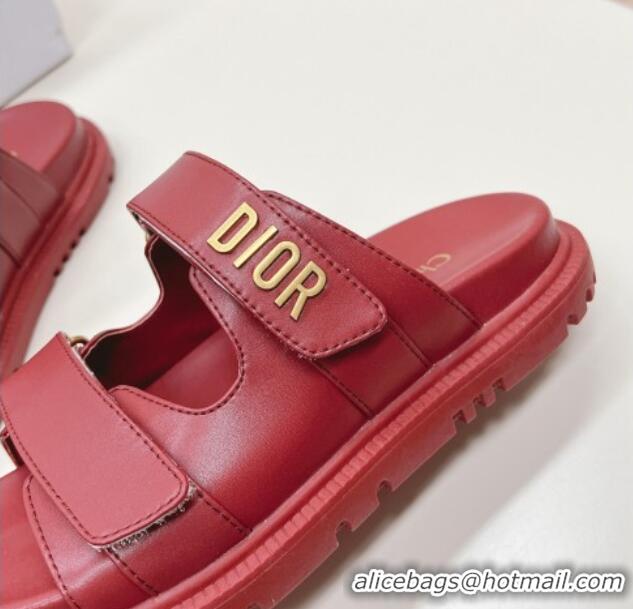 Unique Style Dior Dioract Slide Sandals in Calfskin Red 226076