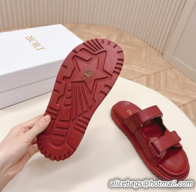 Unique Style Dior Dioract Slide Sandals in Calfskin Red 226076