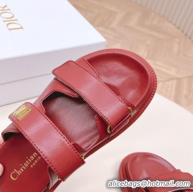 Unique Style Dior Dioract Slide Sandals in Calfskin Red 226076