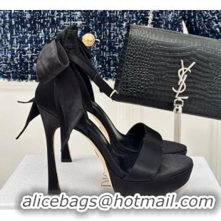 Good Looking Dior Mlle Dior Heeled Platform Sandals 12cm in Satin with Bow Black 226078