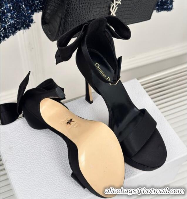 Good Looking Dior Mlle Dior Heeled Platform Sandals 12cm in Satin with Bow Black 226078