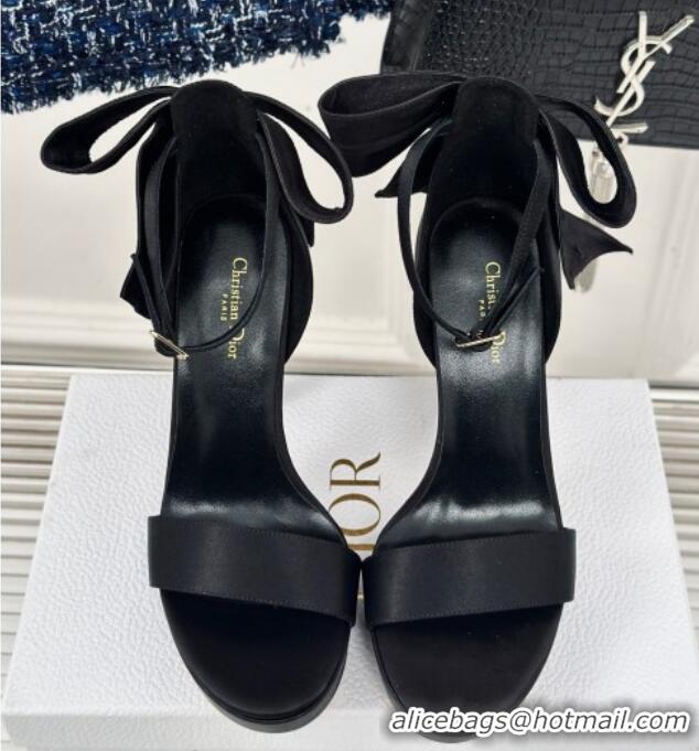 Good Looking Dior Mlle Dior Heeled Platform Sandals 12cm in Satin with Bow Black 226078